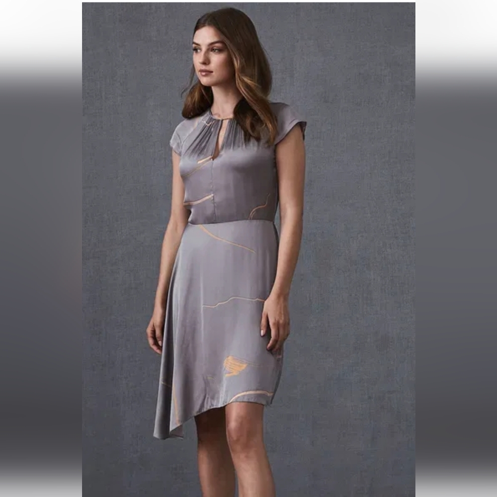 Reiss Asymmetrical Gray Dress with Subtle Accents